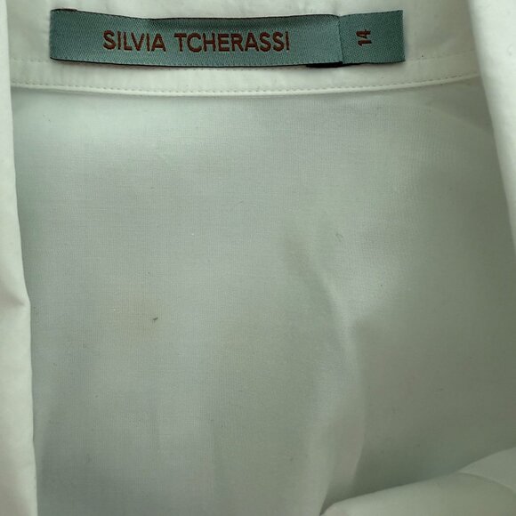 Silvia Tcherassi white cotton shirt with unique print multicolor detail size 14 - Picture 5 of 7